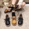 Soft-soled velvet women's new autumn and winter small leather shoes fluffy shoes warm lace-up cotton shoes