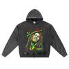 DTG Print Knitted Denim Zip-Up Hoodie Bob Marley Brother Print Zipper Hoodies  