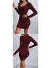 2026 European & American Slim-Fit Ribbed V-Neck Long-Sleeved Hip-Hugging Dress for Spring & Autumn