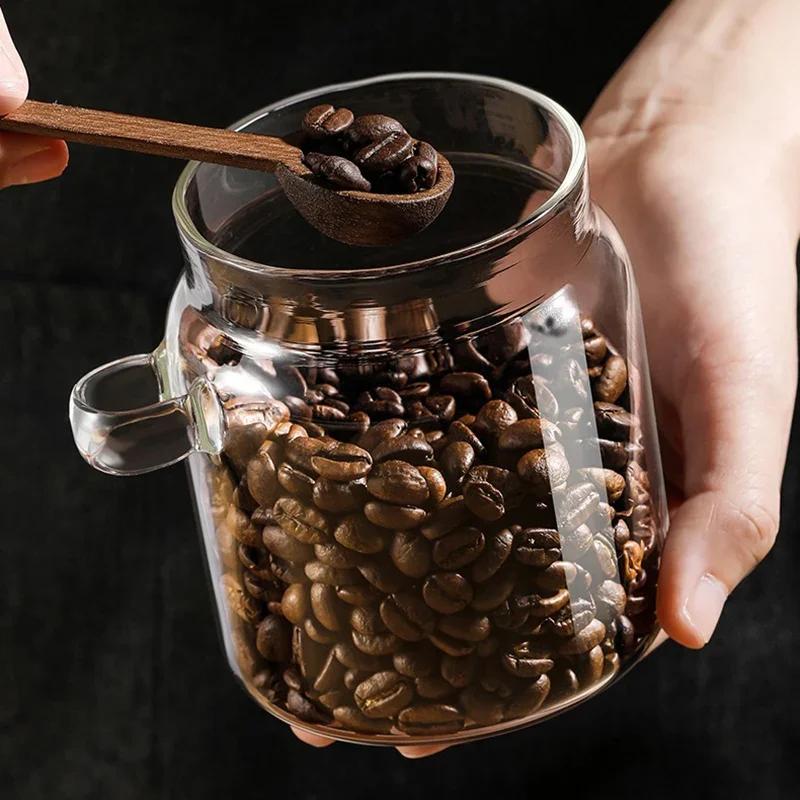 Glass Jars with Wood Lid and Spoon Food Storage Container Spice Jars Tea Coffee Sugar Storage Jars Canister Kitchen Organizer