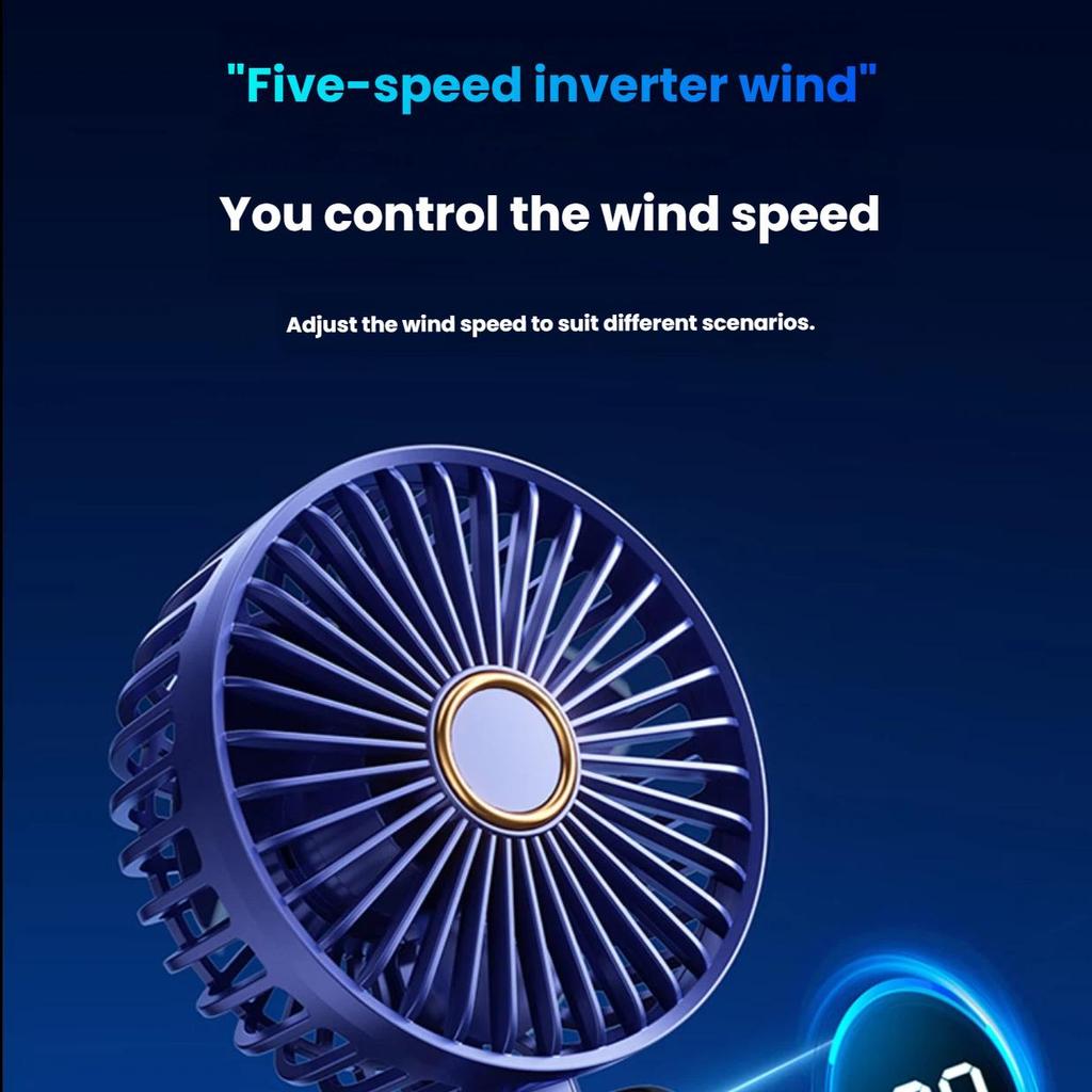 Handheld Mini Fan Portable USB Fan Foldable Desktop Neck-Hanging Outdoor Large Capacity Small Fan with Smart Digital Display Deep Sea Blue
