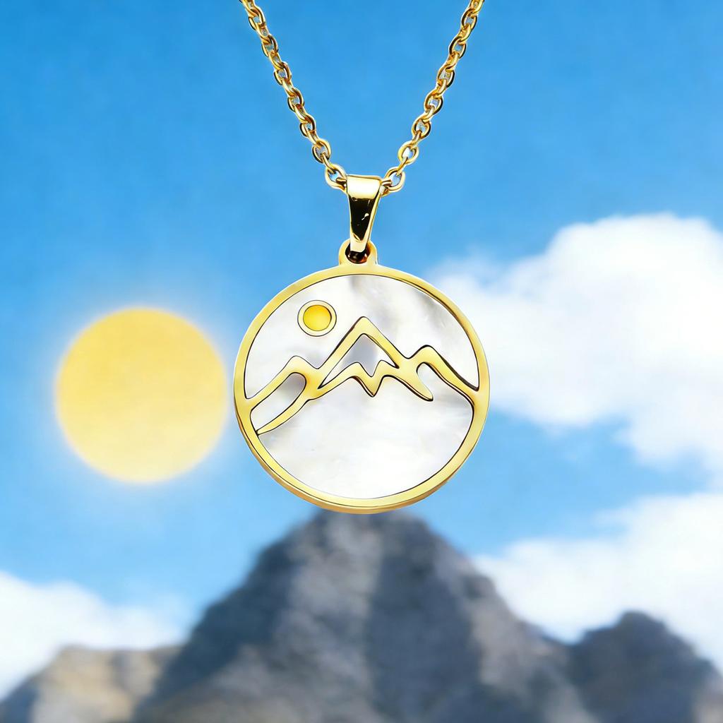 Stainless Steel Real Gold Plated Faith Mountains Mustard Seed Round Pendant Necklace Gift for Women Tarnish Resistant