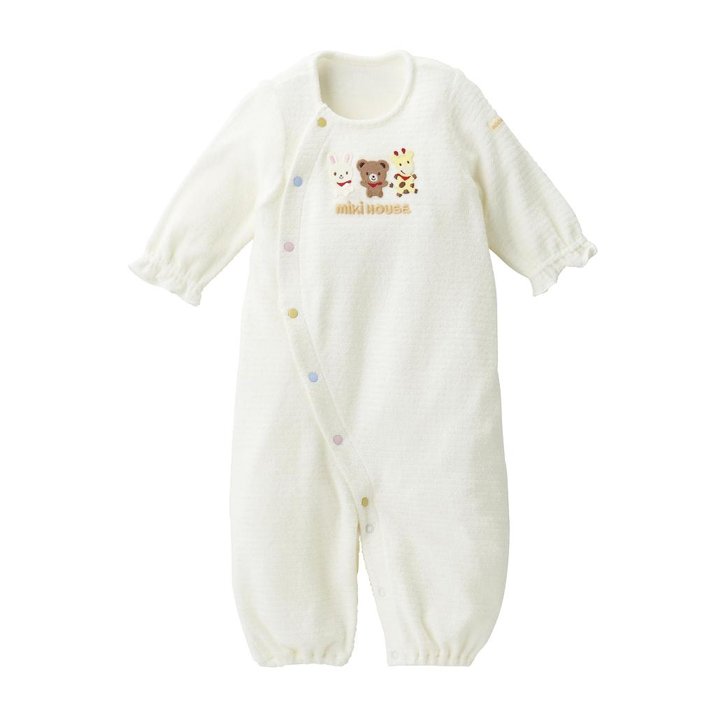 coverall animal made in for boys and birth baby white [Miki House] Two-way all-in-one romper, plain, design, non-twisted yarn, Japan, girls, newborns,
