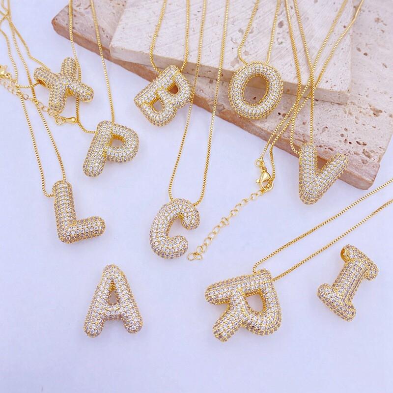 Copper Pendant Necklace With Zirconia Letter Charm Gold Rose White Box Chain Women Men Fashion Jewelry