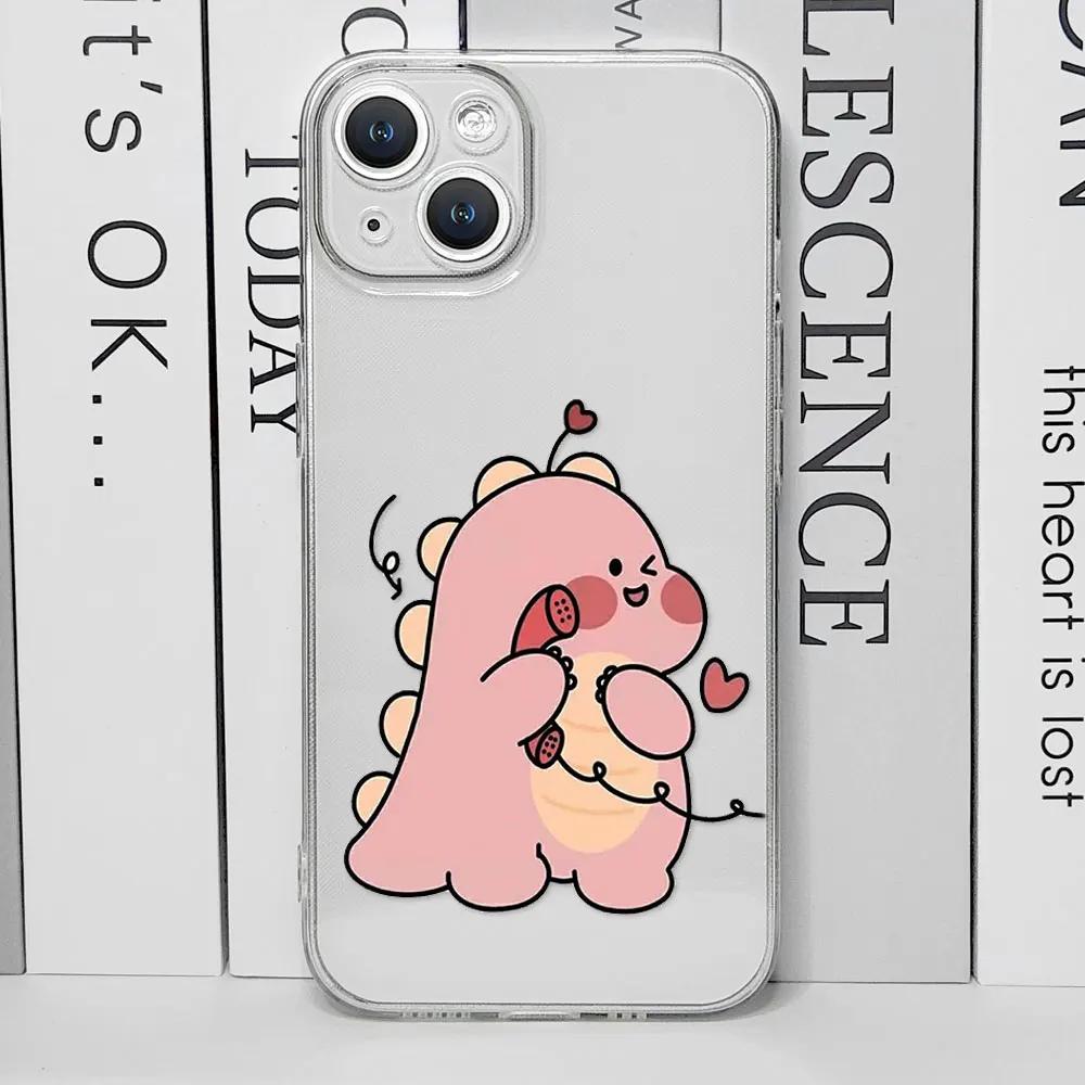 Cute Green Pink Dinosaur Couple Clear Phone Case for IPhone 13 12 11 14 15 16 Pro MAX XS X SE2 7 8 Plus Soft Paired Cover Fundas