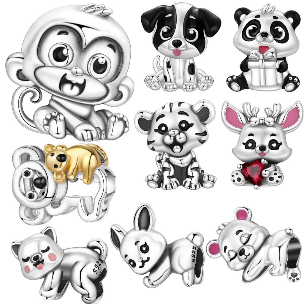 Orstarry 925 Silver Cute Monkey Beads Charm Bracelet Trendy Animal Jewelry DIY Party Gifts