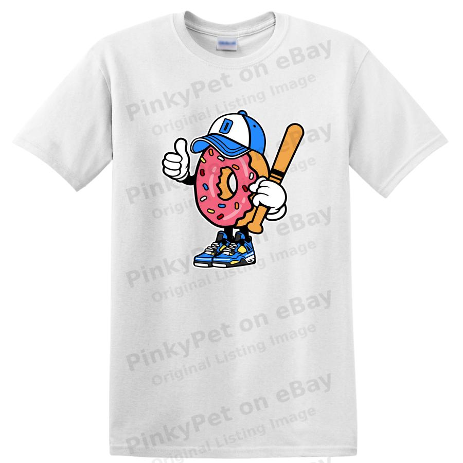Donut Baseball Player Funny Graphic T Shirt Cool Cute Tee w/ Bat and Cap