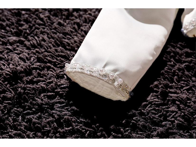 Mädchen Mittel/Groß Langärmliges Perlenbesetztes Prinzessinnen-Brautkleid mit Schal