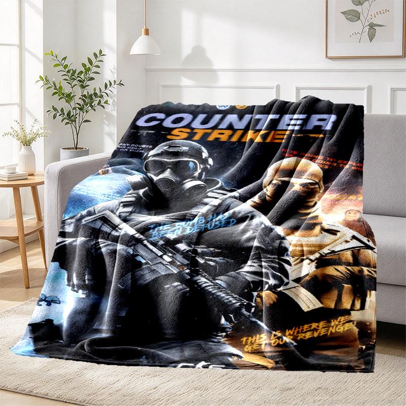 Counter Strike Pattern Blanket for Home Decoration, Bed, Sofa, Car Travel, Camping, Suitable for All Seasons, Birthday Christmas Gift