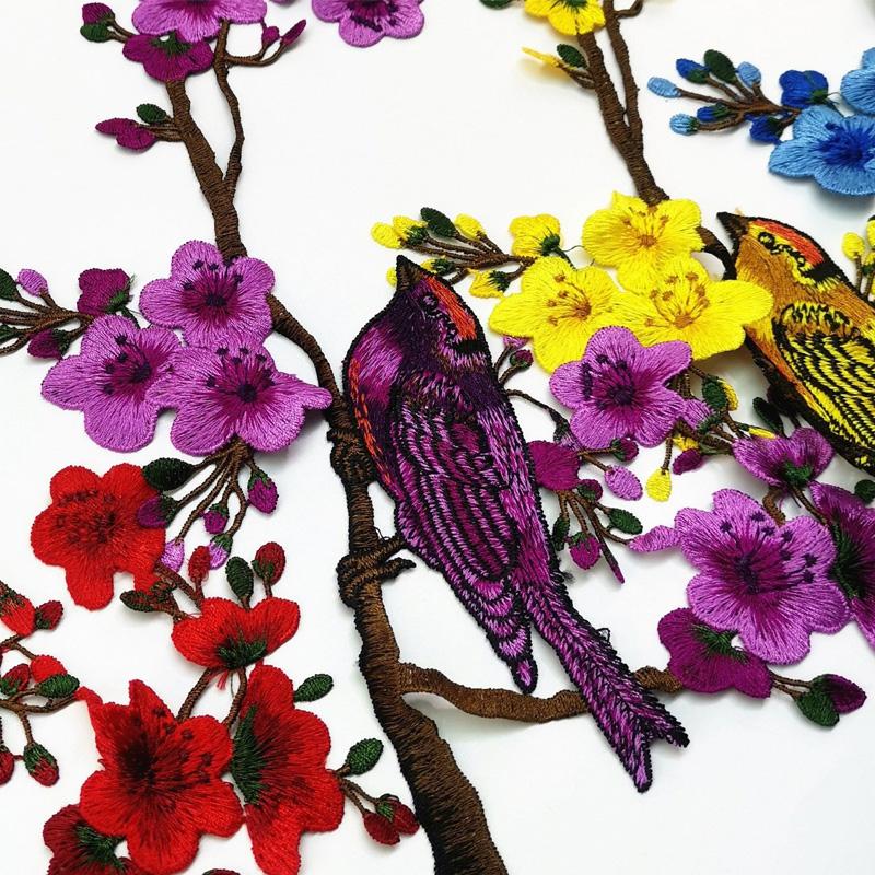 1PC Cloth Stickers For Cheongsam Plum Blossom DIY Water-soluble Sewing Accessories Applique Patch Embroidery Flower Dancing Bird
