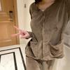 New Pajamas for Women Spring Sweet Square Neck Pajamas Set with Breast Pads Home Clothes Island Velvet Ruffles Home Clothes