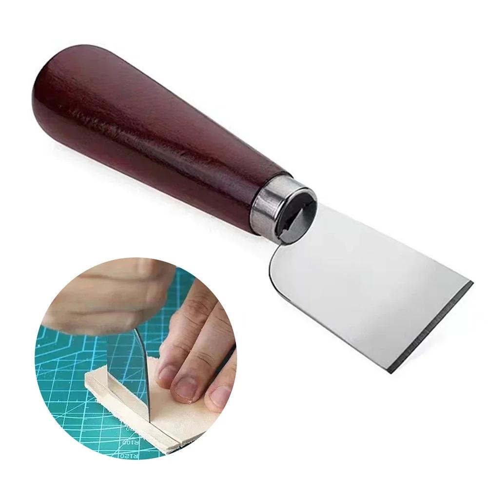 Stainless Steel Universal Leather Workers DIY Leather Skiving Edge Trimming Tool Leather Cutting Knife Blade with Wood Handle