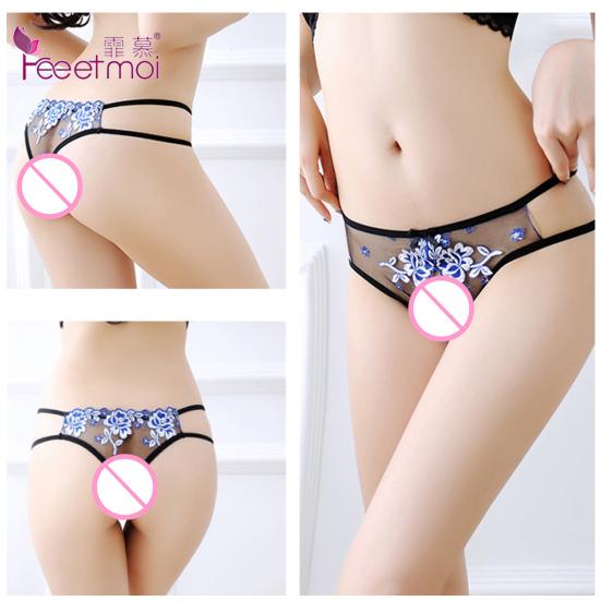 Lace Briefs See Through Open Crotch Straps Erotic Lingerie Floral G-string Thong