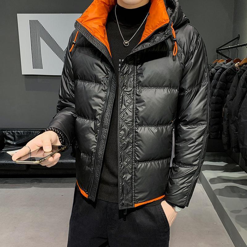 

Мужская стильная пуховая куртка с капюшоном 2022: Короткое, Толстое и Теплое Зимнее Пальто XL чёрный