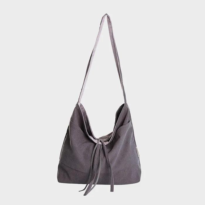 Plain Easy Corduroy Suede Reversible Shoulder Bag - Gray