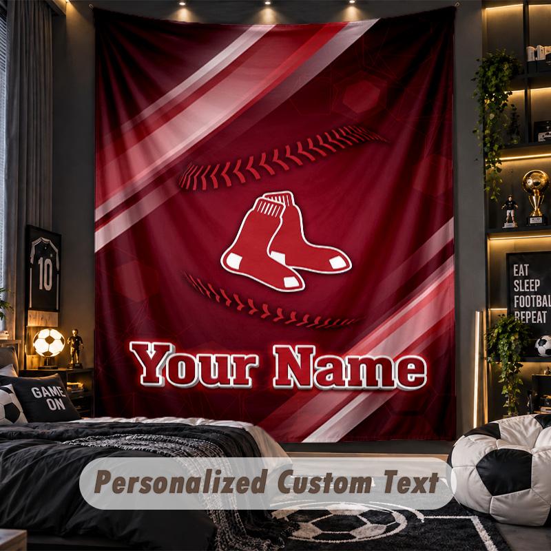 TapestryBoston Red Sox Custom Name Text Personalized Wall Hanging Tapestry Home Wall Decor