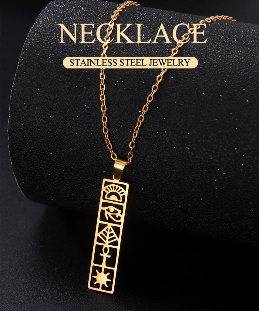 Dawapara Eye of Horus Ankh Cross Necklace Egyptian Cartouche Hieroglyph Pendant Stainless Steel Ancient Spiritual Jewelry