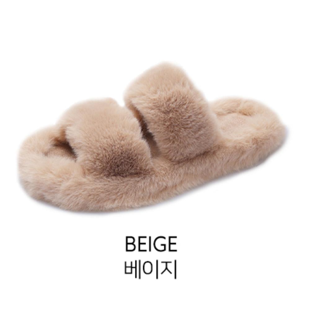 Damen Weiche Plüsch Doppelriemen Hausschuhe Fell Gemütliche Winter Pantoletten