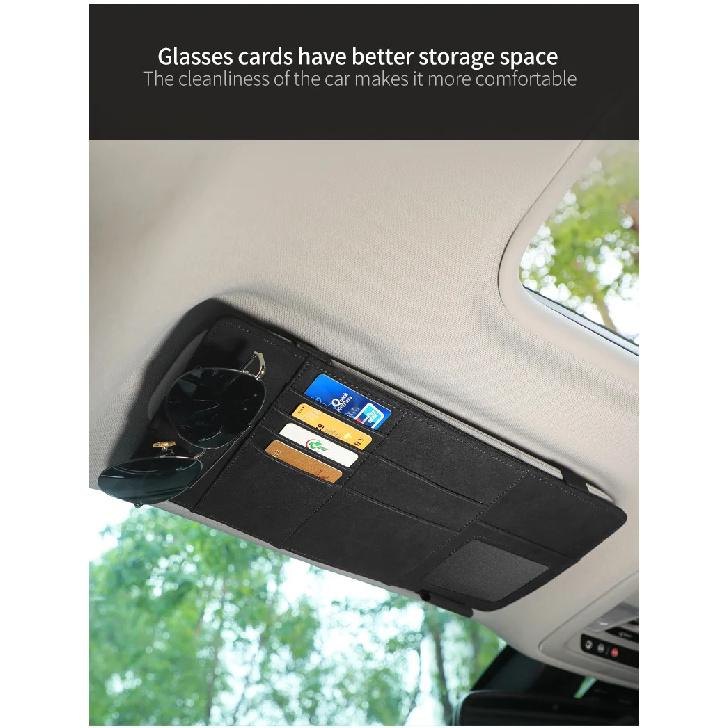 Car Sun Visor Suede Sunglasses Holder Multi-functional Card Holder Storage Pocket Car Interior Glasses Clip Car Accessories