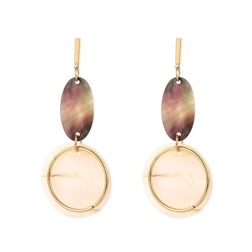 Women Geometric Long Oval Eardrop with Stylish Shell Ear Stud