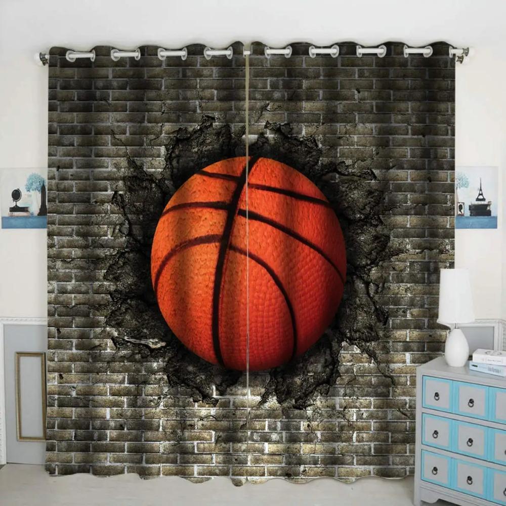 Basketball Curtains for Bedroom Living Room 3D Ball Court Window Treatments Decorative Sports Theme Drapes Competitive Curtain