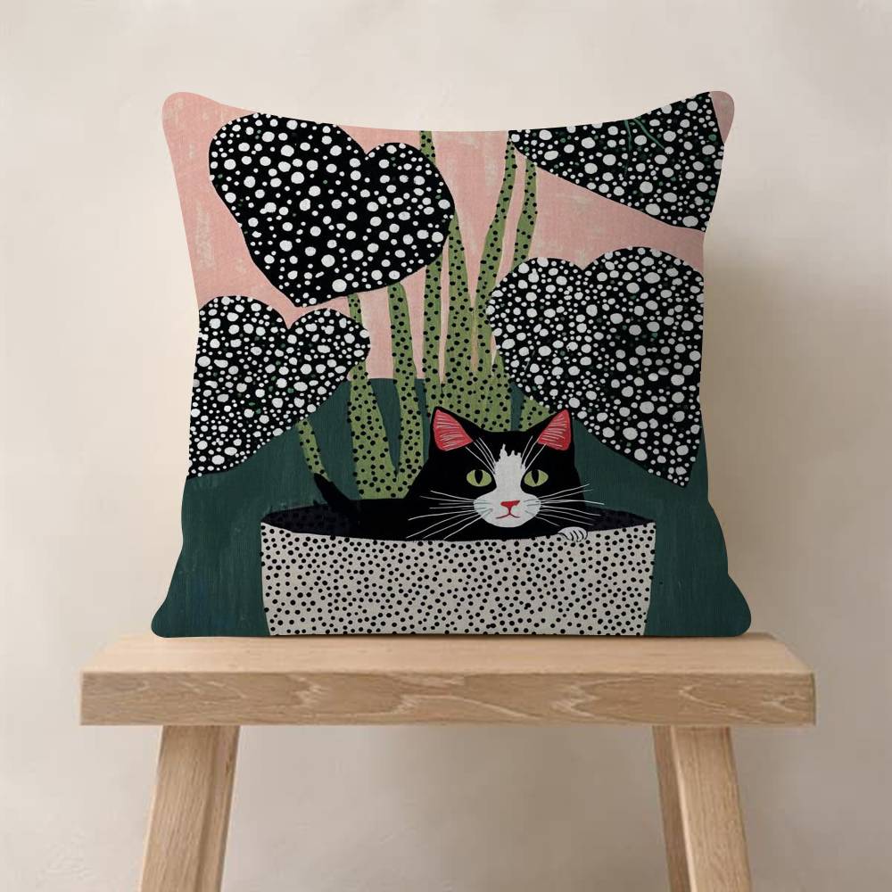 

Art Green Bedroom And Cat Pillow Cover Sofa Cushion Cover Home Room Decoration Children Gift 30x30 cm