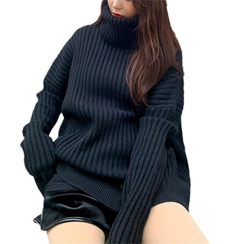 Autumn and Winter New Fashionable and Simple Turtleneck Pullover with Women's Loose and Lazy Knitted Sweater Thickened with Bottoms