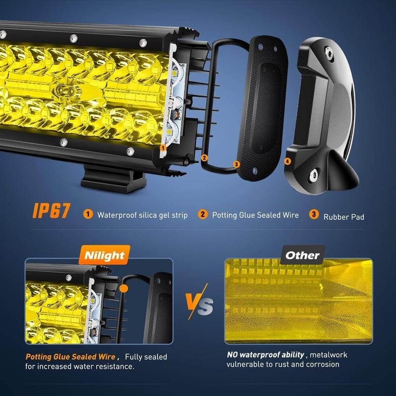 Nilight 12Inch Amber LED Light Bar 240W Triple Row Spot Flood Combo Led Off Road Lights for Truck Car ATV SUV Cabin Boat with 16AWG Wiring Harness