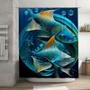 Blue Fish Print Shower Curtain Modern Watercolor Artistic Bathroom Decor for Home Decoration