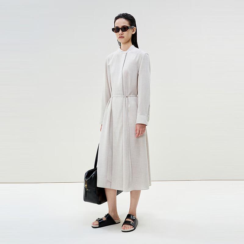 LESS 2025 Spring A-Line Stand Collar Long Sleeve Dress