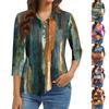 Damenmode Lässig Revers Kurz 3/4 Ärmel Print Hemd Damen Knopfleiste Oberteile
