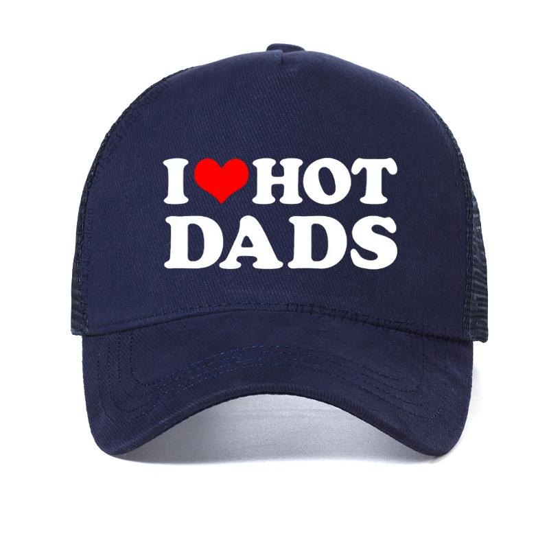 

I Love Hot Dads Baseball Cap summer mesh Breathable Trucker Hat Casual Sports huntingDad hats Adjustable Snapback hats Garros Adjustable темно-синього кольору