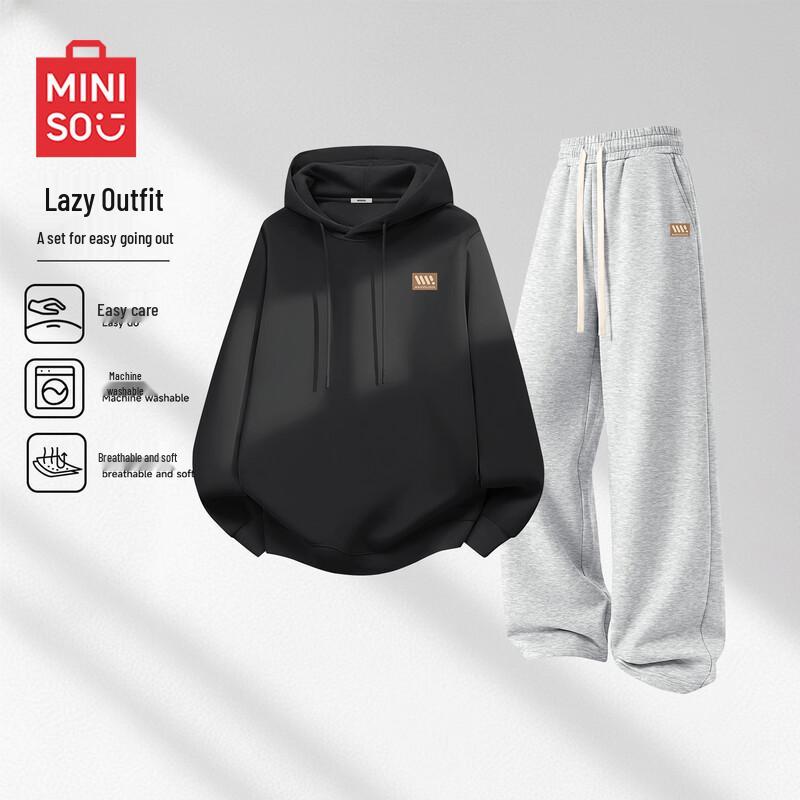 MINISO Men's Hooded Fleece Sweatshirt & Straight-Leg Pants Set