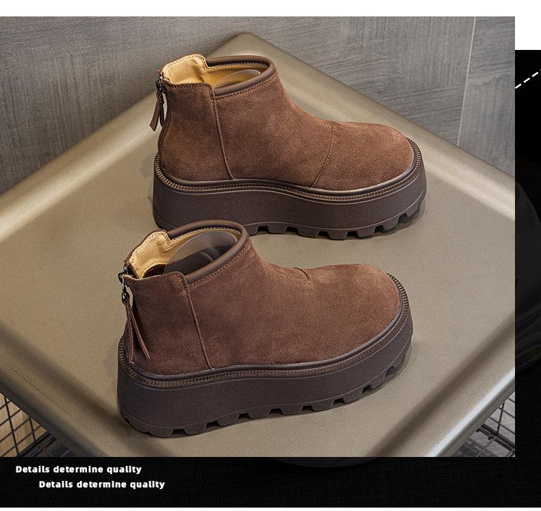 2024 Autumn/Winter Women's Thick-Soled Cow Suede Ankle Boots: Versatile, Height-Increasing, Warm Martin Style
