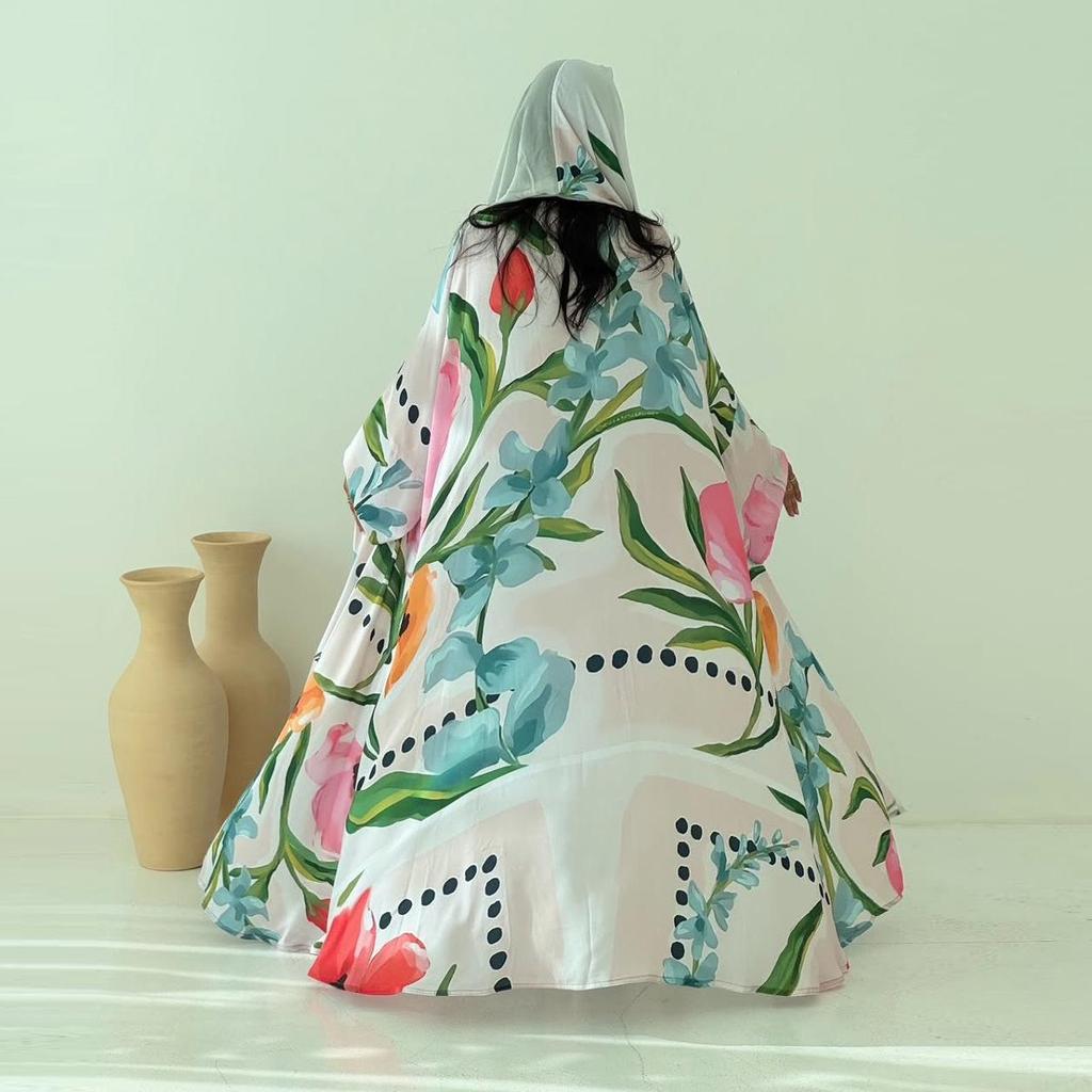 MQ244 Modest Women's Print Cardigan & Headscarf - Casual, Loose Fit for Middle East Style