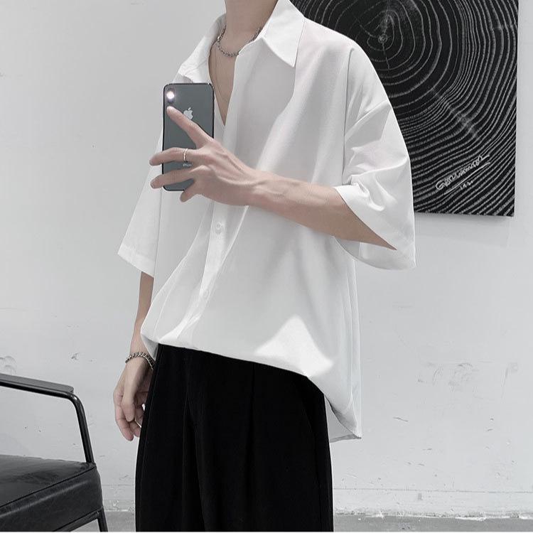Men's Summer Ice Silk Short-Sleeve Shirt: Casual, Ascetic Style, High-End Feel