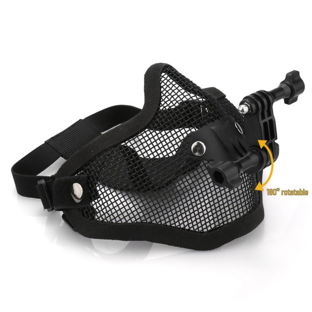 GoPro DJI Action Sports Camera Mount & Tactical Mask with Phone Holder - Half-Face Steel Wire Protective Gear