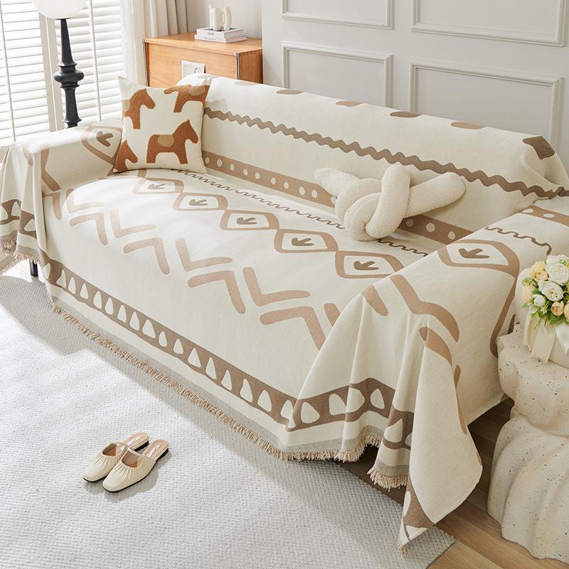 Bohemian Style Sofa Cover for All Seasons, Chenille Non-slip Cover Cloth, Black and White Sofa Cover, High-end Cover