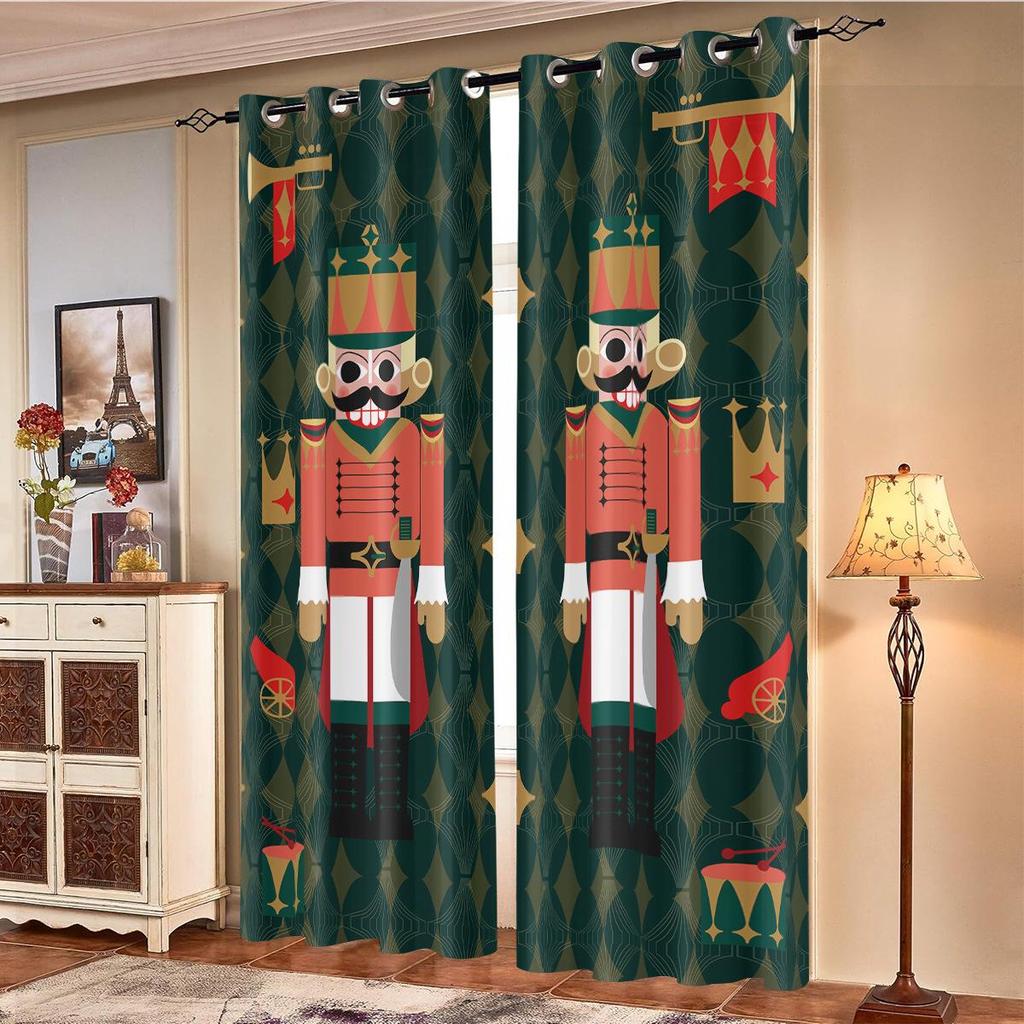 Specialdesignade Nötknäckare Digitaltryck Mörkläggningsgardiner - Tjock Polyester med Värmeisolering & Solskydd