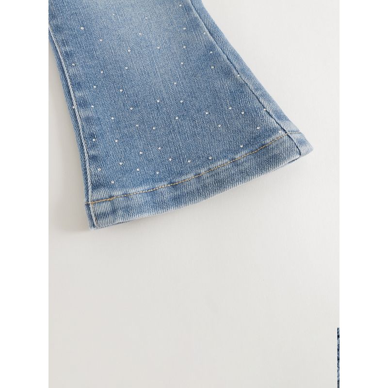 Mark Jenny Girls' Soft and Stretchy Rhinestone-Embellished Denim Flared Pants, New Spring Style Baby Pants 551516