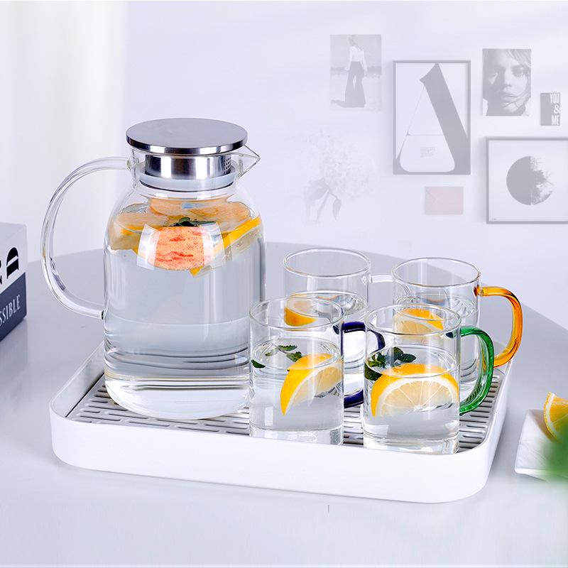 High-Temperature Resistant Glass Cold Water Kettle Set with Borosilicate Cups, Large Capacity, for Home Use