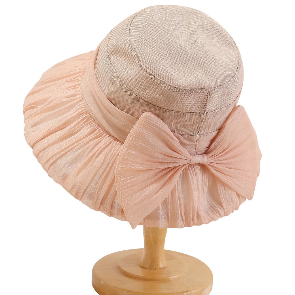 New hat women's summer mesh bow bucket hat thin travel breathable fashion sun hat sun hat