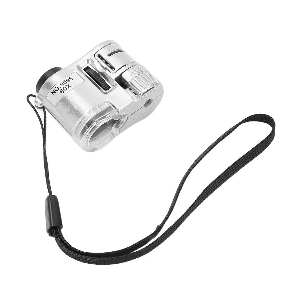 60X Mini Pocket Microscope Magnifier with LED Light Portable Microscope with UV Currency Detecting Lamp for Money