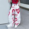 Dětské Hip Hop Módní Kalhoty na Stahování s Potiskem pro Dospívající Dívky Cool Y2K Streetwear Kalhoty se Srdcem Graffiti 5-14 let