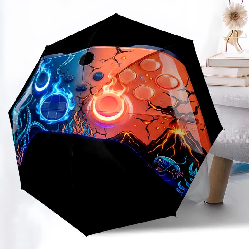 1pc Sturdy 8-Bone Auto Umbrella, Pop Art Style Game Controller Umbrella, Digital Printed, Foldable Umbrella for On-the-Go Outdoor Use
