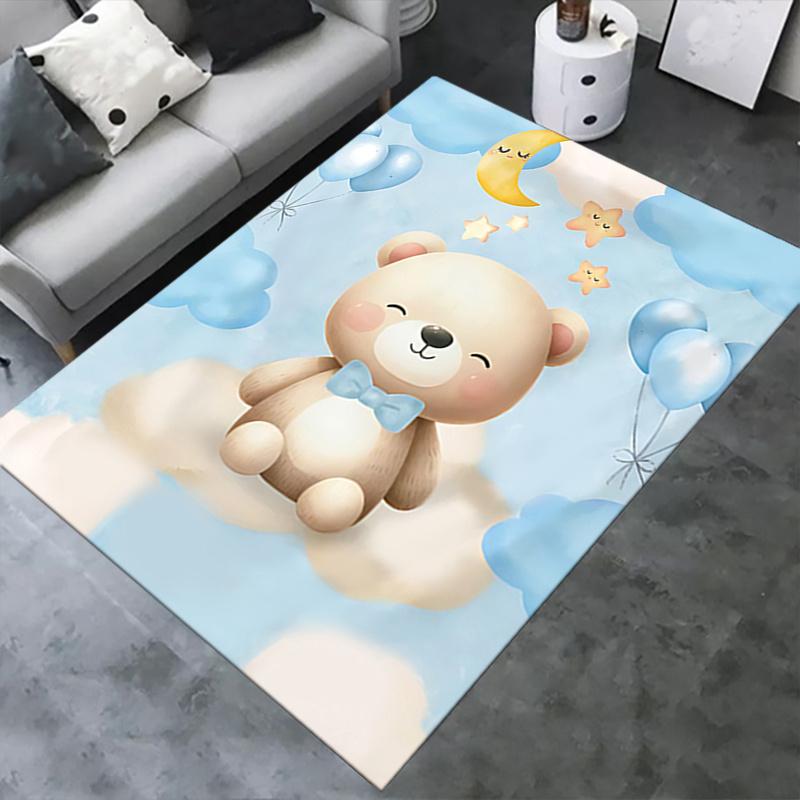 Adorable Teddy Bear Chair Mat Office Carpet with Cute Moon and Stars Design Home Decor, Gift Idea, Suitable for Bedroom, Living Room, Various Rooms