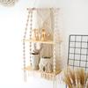 2 Tier Macrame Wall Hanging Floating Shelf Natural Cotton Rope Boho Home Decor Wooden Wall Shelf Candle Holder Floating Shelves