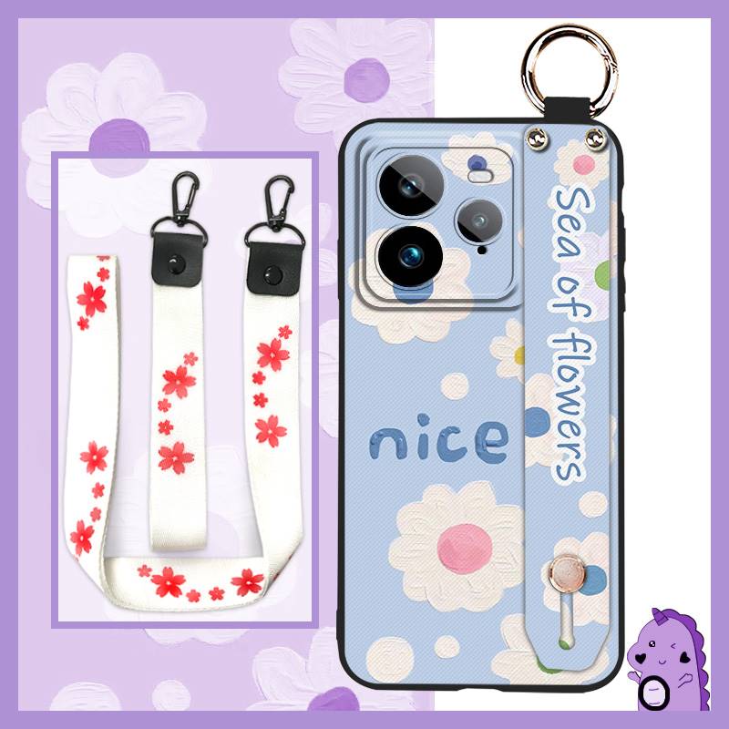Wristband Anti-knock Phone Case For Realme GT7 Pro Kickstand Fashion Design Back Cover Phone Holder Waterproof Flower