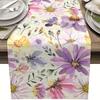 Spring Floral Butterfly Linen Table Runner Home Decorations Watercolor Flowers Kitchen Dining Table Runners Holiday Party Decor