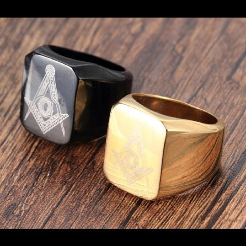 Goldene und Schwarze Herrenringe Schmuck Freimaurerei Freier Maurer Ring Freimaurerring Edelstahl Fingerring Größe 7 bis 14